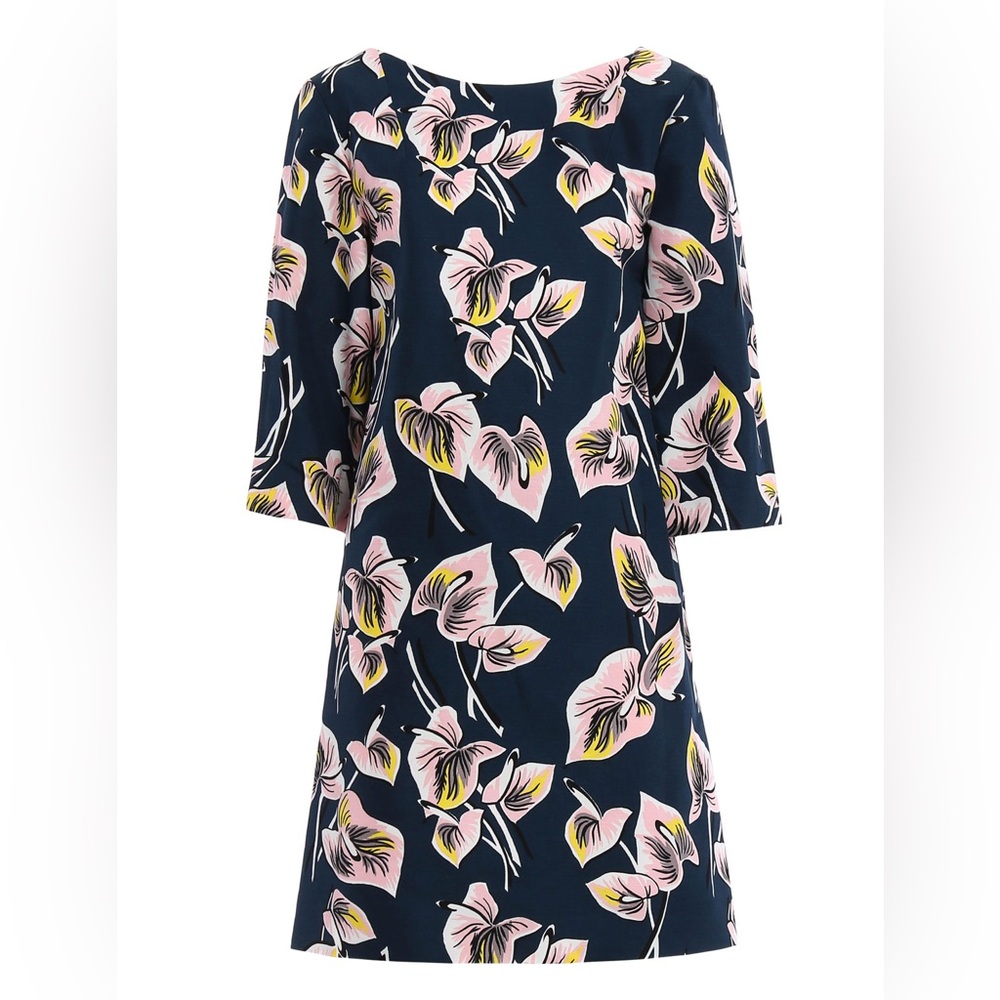 Marni Dark Blue and Green Mini Dress with Pink and Yellow Floral Print size 38